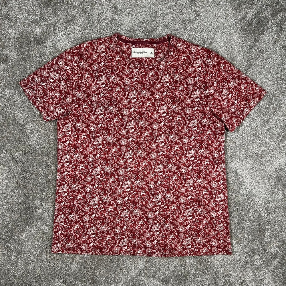 Abercrombie & Fitch Soft A&F Tee Mens Medium Red White Floral Print T-Shirt